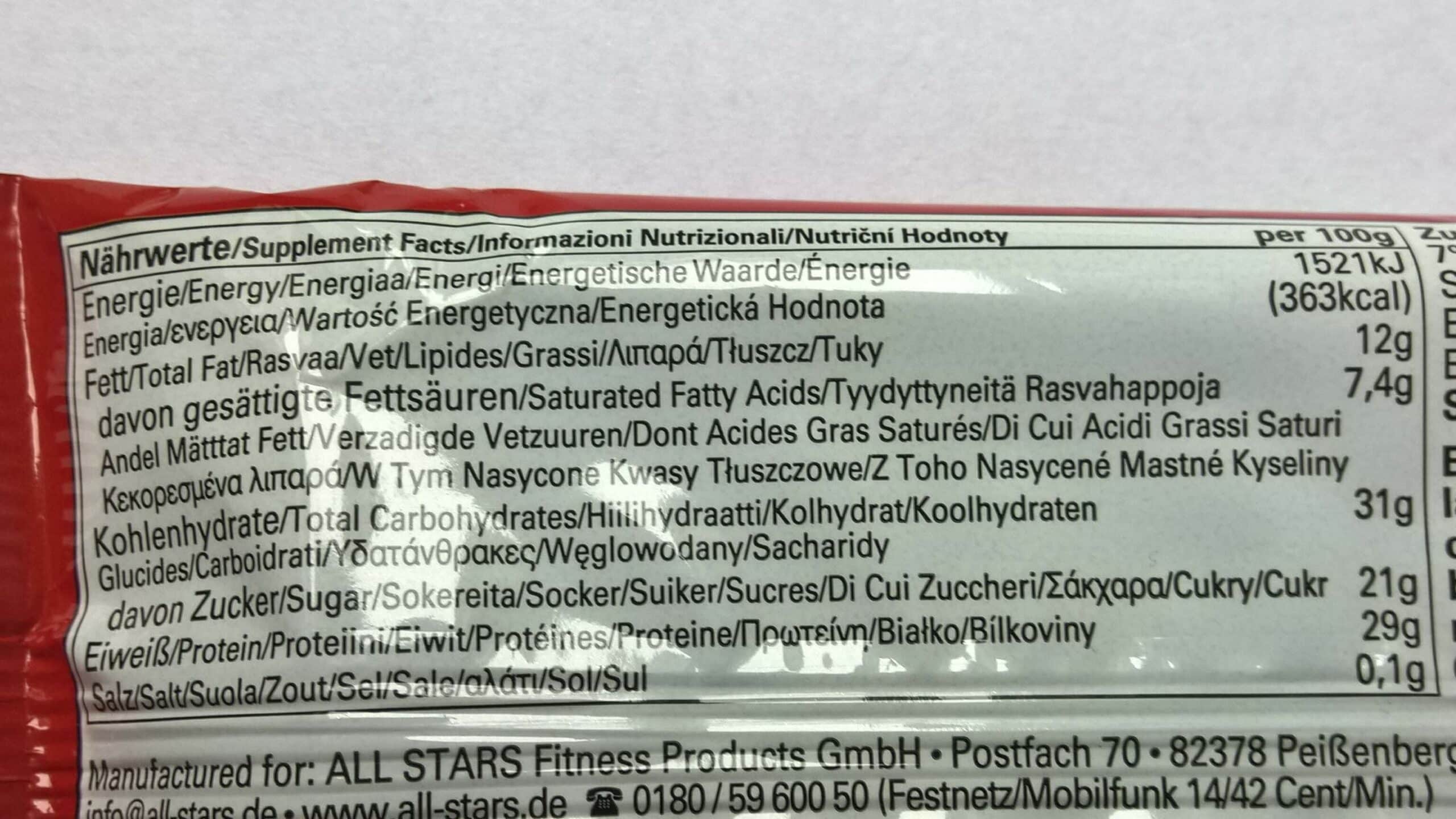 ALL STARS HY-PRO Deluxe Protein Bar White-Chocolate Nährwerte