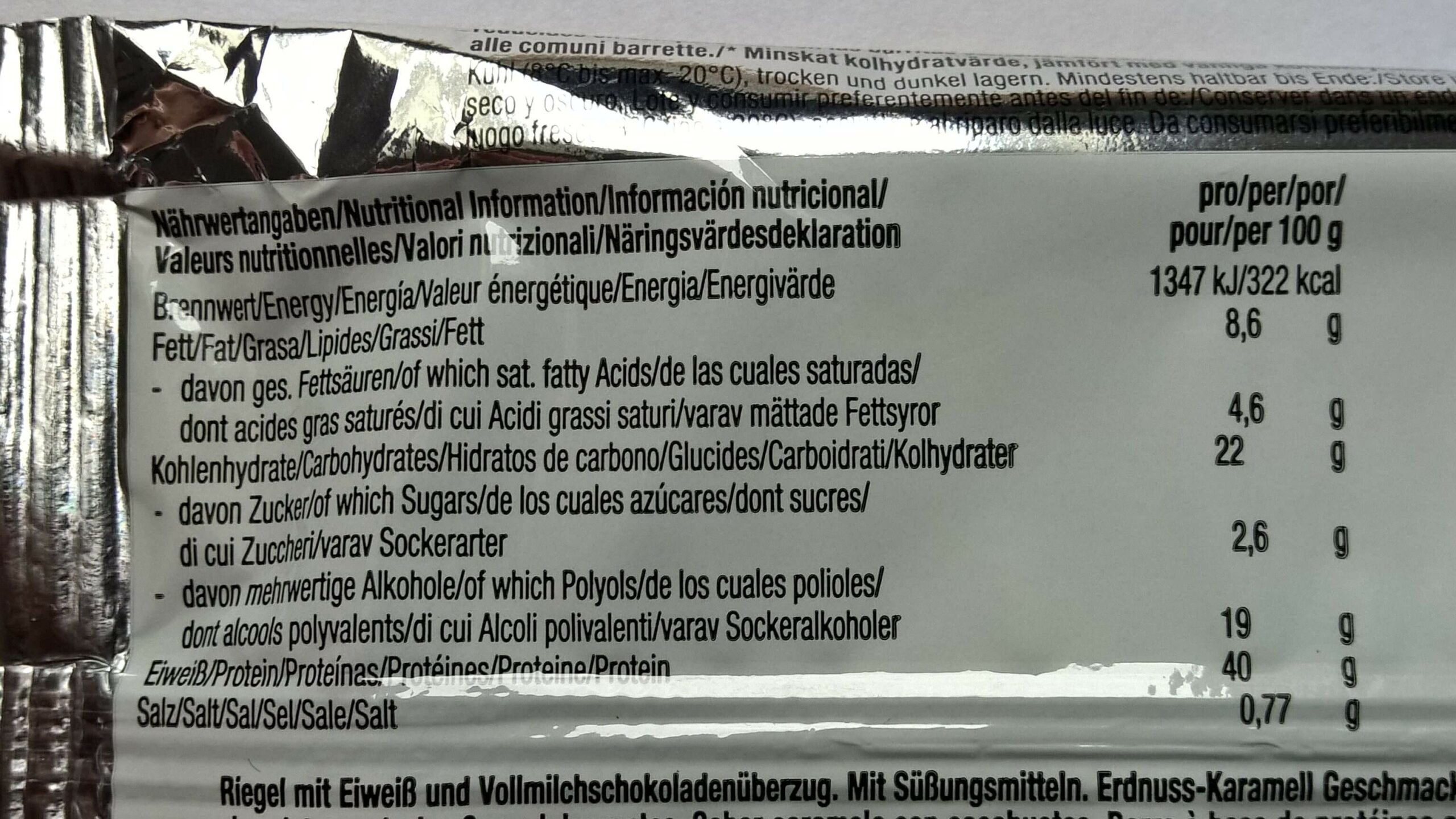 Weider 40% High Protein Low Carb Bar Peanut-Caramel Nährwerte