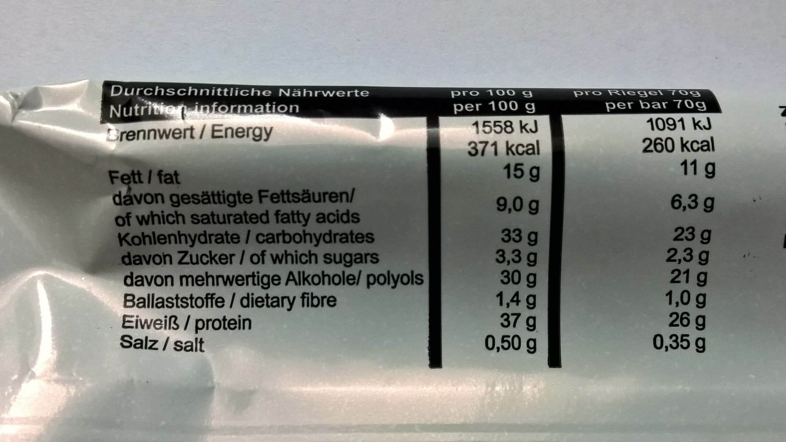Zec+ Legend Bar 37% Protein Choco Fusion Nährwerte