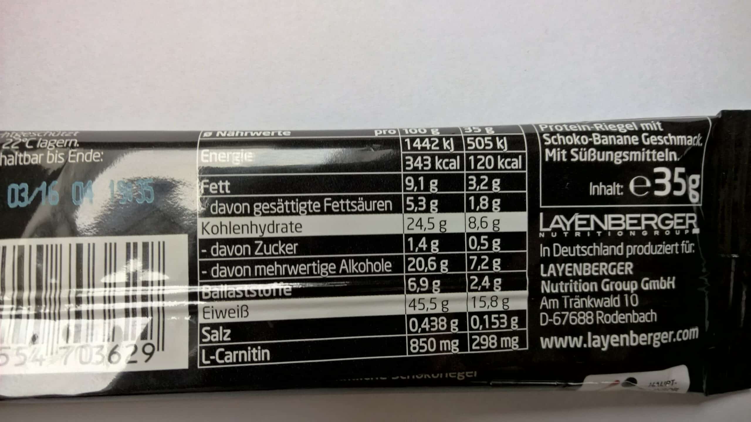 Layenberger LowCarb.one Protein-Riegel Schoko-Banane Nährwerte