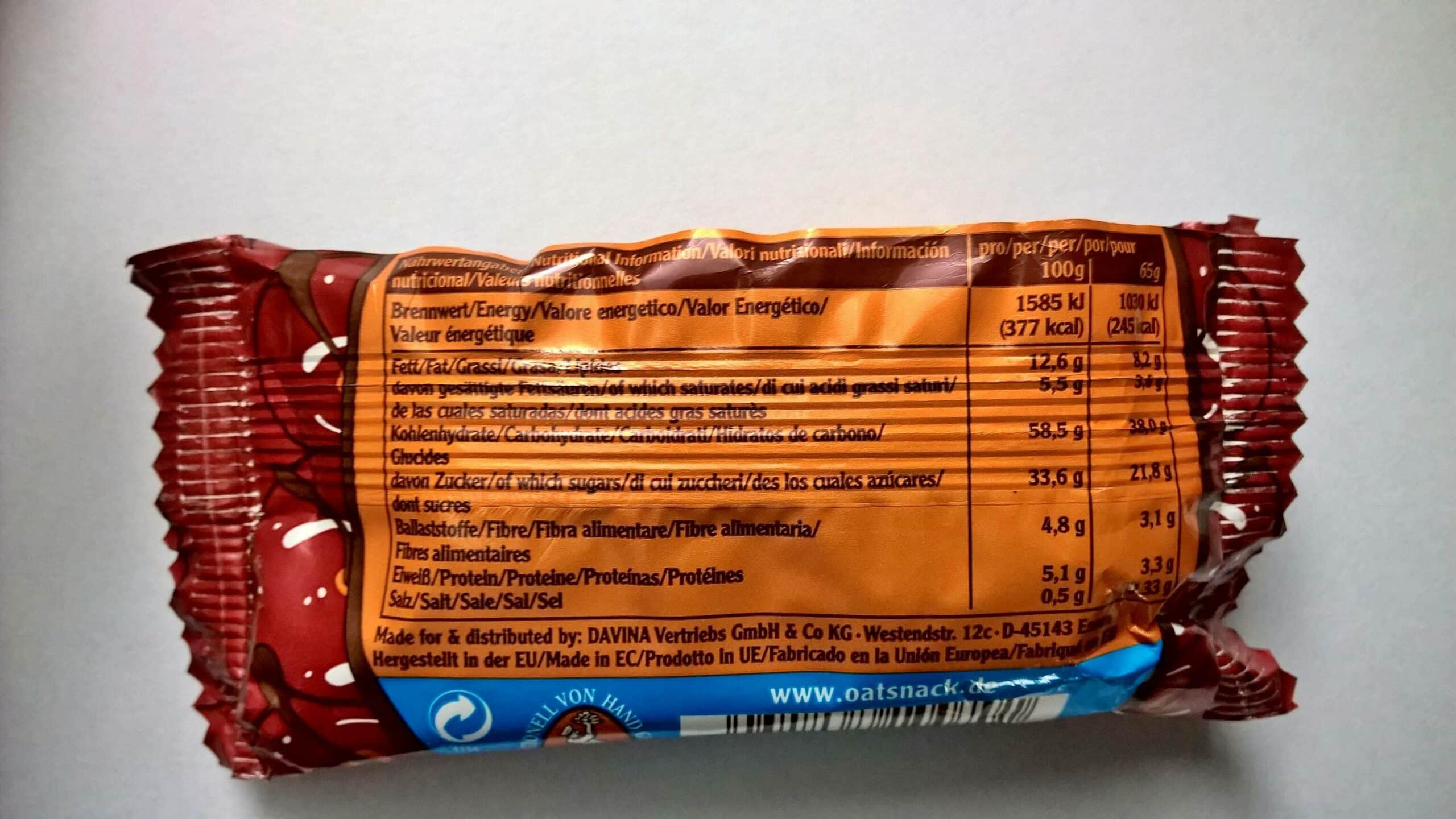 Davina Energy OatSnack Kirsch-Kokos Nährwerte